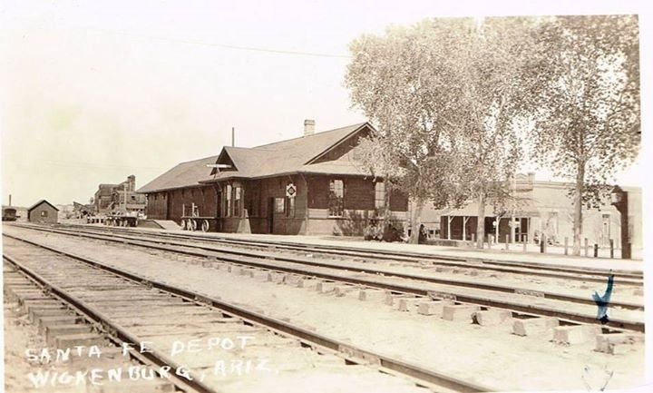 Old photo of the Santa Fe train depot, built in 1895.